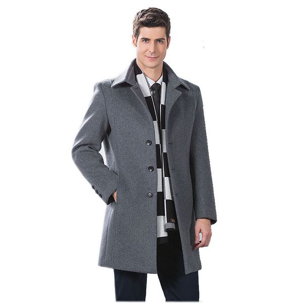 

2016 winter wool single breasted gray trench coat men men's outerwear casual coat men's jacket windbreaker size m-4xl, Black