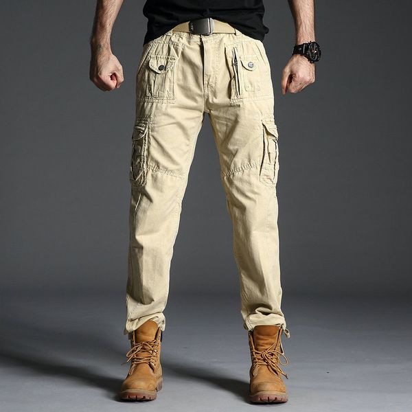 

cotton men cargo pants mens casual army tactical pants multi-pocket trousers pantalon homme plus size male overalls, Black