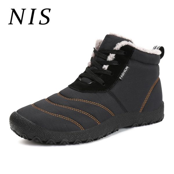 

nis waterproof cloth winter snow boots men shoes casual lace up high sneakers non-slip fur-lined ankle boots plush booties, Black