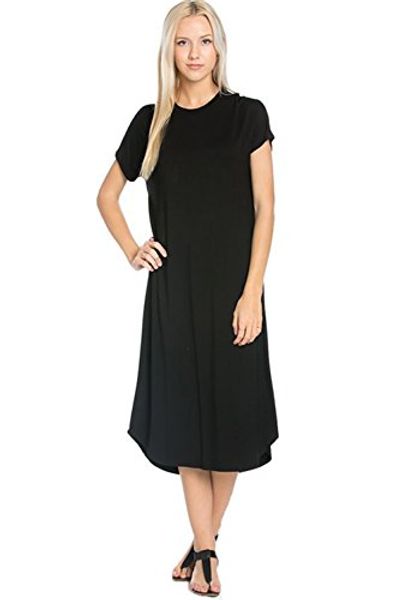 

azules women's short sleeve midi swing dress, Black;gray