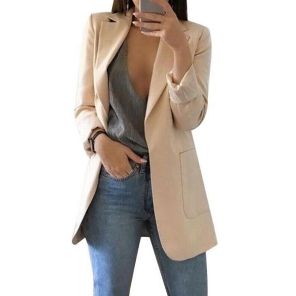 

fashion wild solid color lapel slim thin cardigan temperament commuter suit comfortable straight long long sleeve coat female, White;black