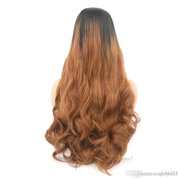 

длинные светлые волнистые синтетические парики для женщин с большой перестановкой челка 22 дюймов высокой температуры волос бесплатная доста, Black