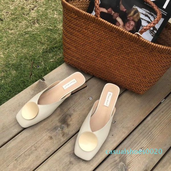 

brand designer women slippers slip on mules flat women casual shoes british style buckle slipper outdoor slide low heel footwear c20, Black