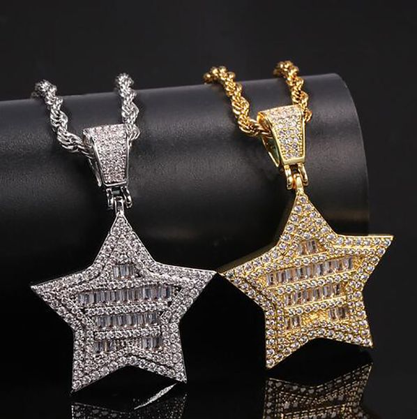

iced out super star pendant necklace with 24inch rope chain micro pave cubic zircon pendant necklace fashion jewelry, Silver