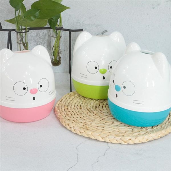 

1pc roll paper storage container holder cute cartoon toilet tissue box plastic round shape for home kitchen storage organization