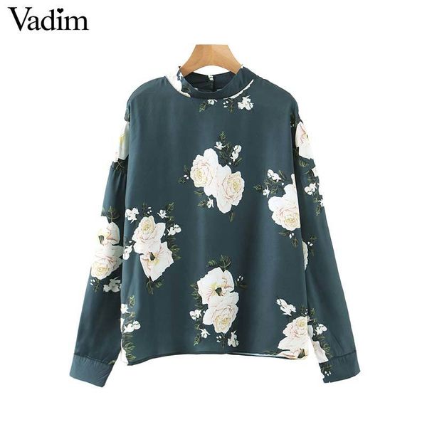 

vadim women stylish print blouse long sleeve floral pattern shirts female casual vintage office wear chic blusas lb714, White