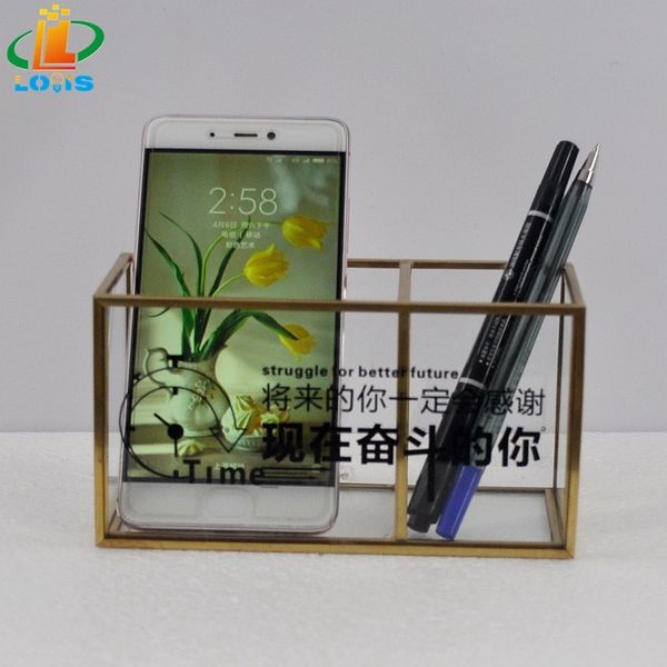 

creative fashion multifunctional penholder office deskstationery glass ornaments golden student receiving box