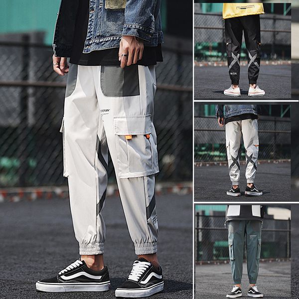 

new men harem pants streetwear mens hip hop patchwork cargo pants casual sweatpants male fashion joggers trousers 2020, Black