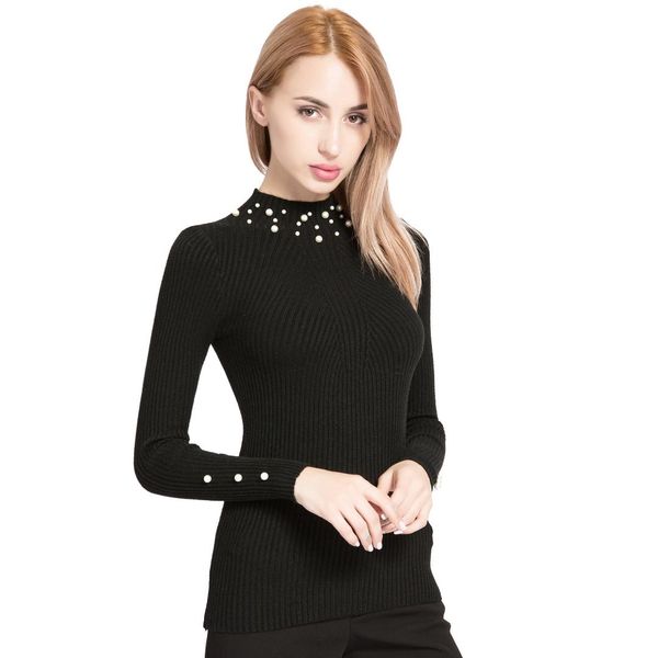 

chic beading turtleneck cashmere cotton blend sheath sweater women pullover long sleeve jumper pull homme streetwear sweater, White;black