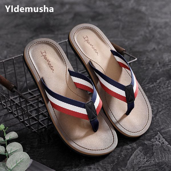 

yidemusha 2019 new fashion summer men slippers male flip flops for man vintage casual beach sandals non-slide zapatos shoes, Black