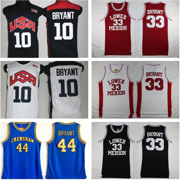 

2012 ncaa team usa bryant jersey 33 lower merion college men high school basketball hightower crenshaw dream red white blue stitched jersey, Black