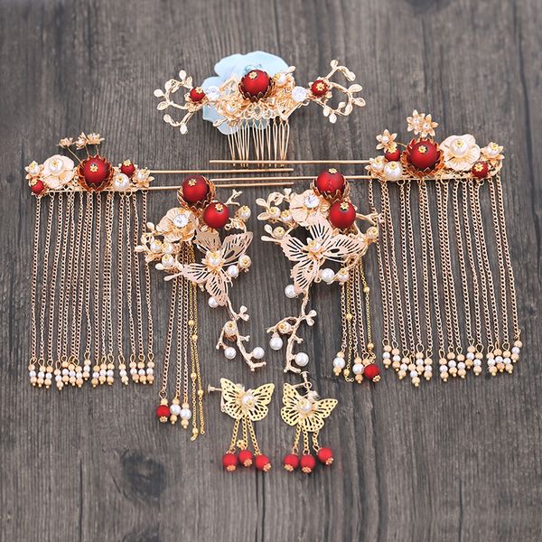 

brides headgear chinese style phoenix crown step swing suit wedding hear wear accessories, Golden;white