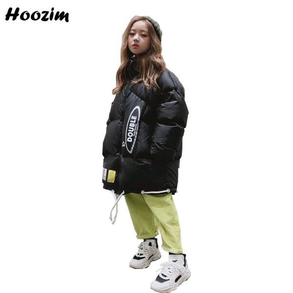 

winter high street letter quilted jacket girls 4-13 year chic turtleneck drawstring hem parka children long outerwear coat girls, Blue;gray