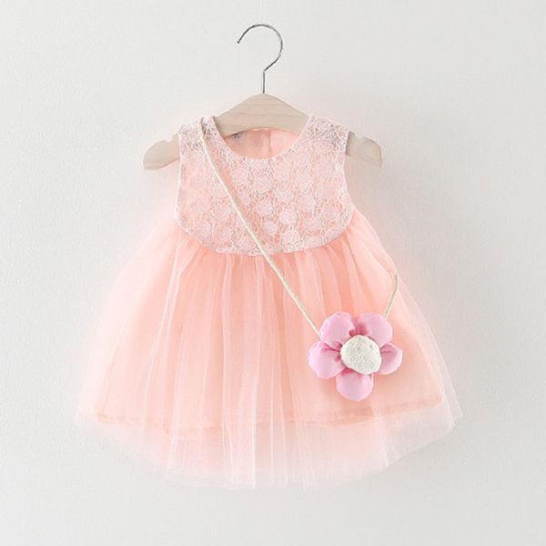 

fashion baby girl lace patchwork sundress dresses summer baby girl short sleeve princess dress + flower shape bag, Red;yellow
