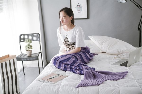 

mermaid tail knit blanket wavy striped fish tail carpet cashmere-like tv sofa handmade crochet blanket wrap