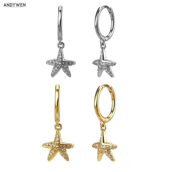 

andywen 925 sterling silver seafish drop earring crystal circle round star women 2020 fashion party animal jewelry