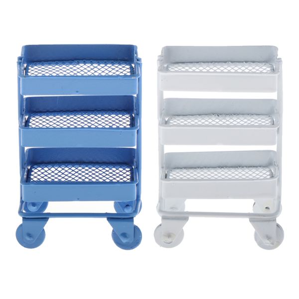 

1/12 storage shelf with wheels doll house furniture accessory white and blue