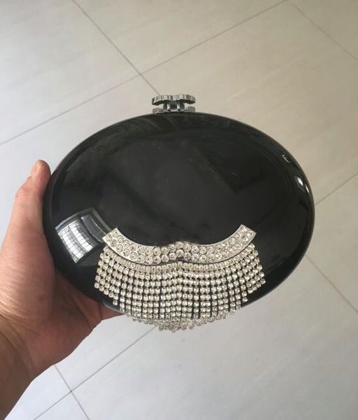 

new gorgeous camellia rhinestone fringed handbag vip gift bag women fashion acrylic round shoulder bag luxury diamond big logo wallet