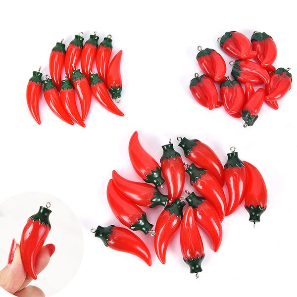 

10pcs diy necklaces resin pepper pendants red stone pendant charm necklace women party gift beauty decor jewelry, Bronze;silver