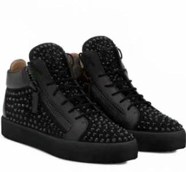 

2019 new for men party designer sneakers lovers genuine leather high studded spikes casual flats red bottom luxury shoes xy889607, Black