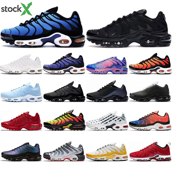 

2020 tn plus se running shoes triple black white hyper blue spray paint scream green deluxe mens trainer runner sports sneakers size 40-45
