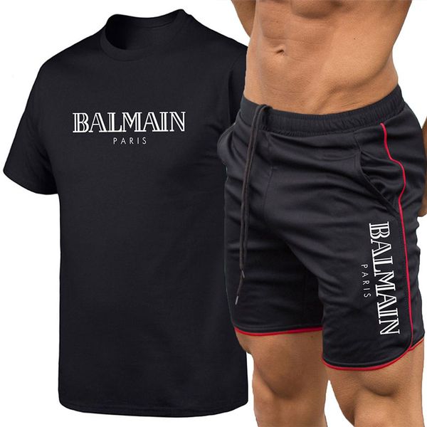

2019 balmain men designer t-shirts breathable suit casual new letter printing men women printed short-sleeved t-shirt +5 pants suit, White;black