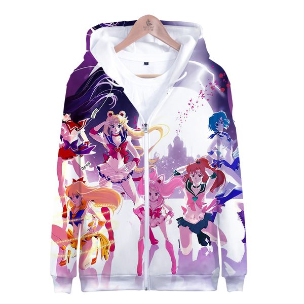 

rholycrown sailor moon мода женщины мужчины zipper толстовки куртки с длинным рукавом повседневная 3d zip up толстовка с капюшоном tracksuit, Black