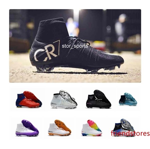 

white red rainbow 100% original soccer shoes cr7 mercurial superfly v fg soccer cleats high ankle football boots ronaldo sports sneakers