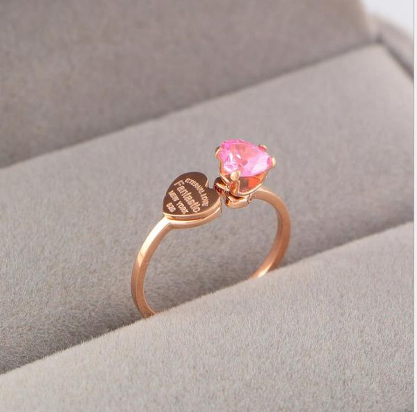 

18k rose gold plated ring single diamond titanium steel three-dimensional love letter ring hand ornament, Silver