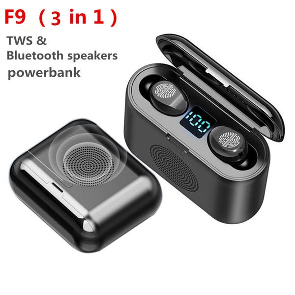

3 в 1 f9 tws mini bluetooth 5.0 наушники smart touch in-ear наушники беспроводная гарнитура 9d объемный динамик со светодиодным дисплеем pow