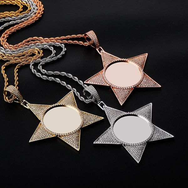 

luxury bling zircon customized p necklace fashion 18k gold rhodium plated copper star men women necklaces hip hop necklace, Silver