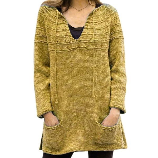 

vicabo women casual mid-length v neck sweater ladies solid color long sleeve pullover drawstring pockets loose sweaters, White;black