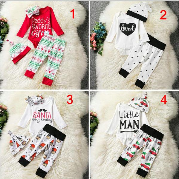 

5 стилей baby ins одежда набор 3шт 4шт комплект (ползунки + леггинсы + шляпа) младенец новорожденный рождество мультфильм олень рождественск, White