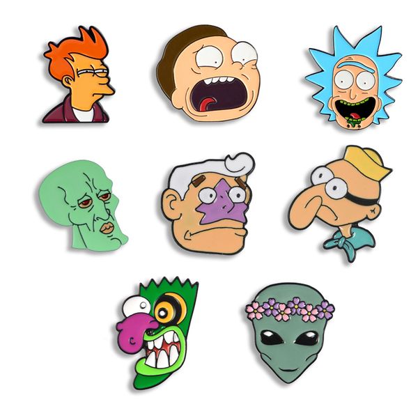 

cartoon face enamel pin philip j. fry mermaid man barnacle boy badge brooches big red nose lapel pin portrait jewelry, Gray