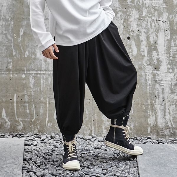 

male japan streetwear punk gothic hip hop cross trousers sweatpants men black loose casual elastic waist wide leg harem pant