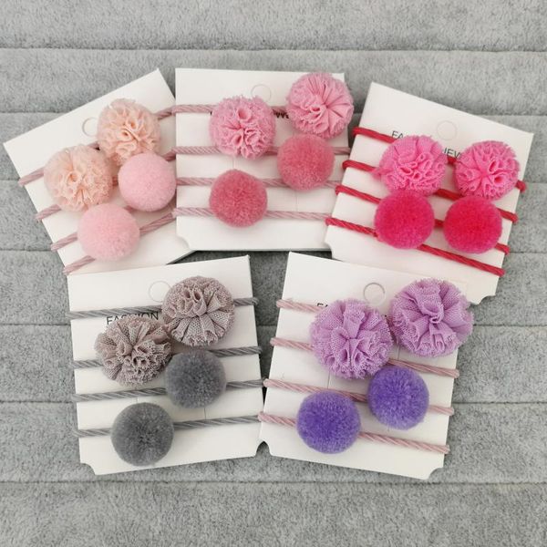 

cute solid болл elastic rubber band волос для малышей девушки головной убор ponytail держатели аксессуары для волос помпонное scrunchie связ, Slivery;white