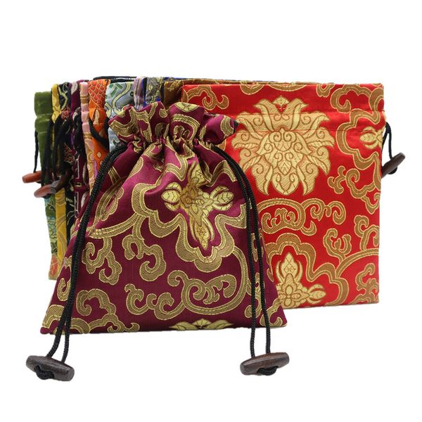 

lucky rich flower large wedding party gift bags drawstring chinese silk brocade pouch birthday party favor bags fabric storage bags 50pcs