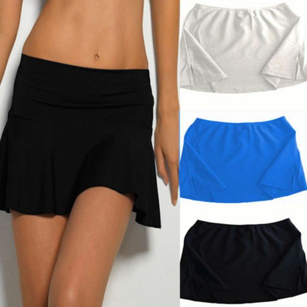 

solid women high waisted pleated swim skirt