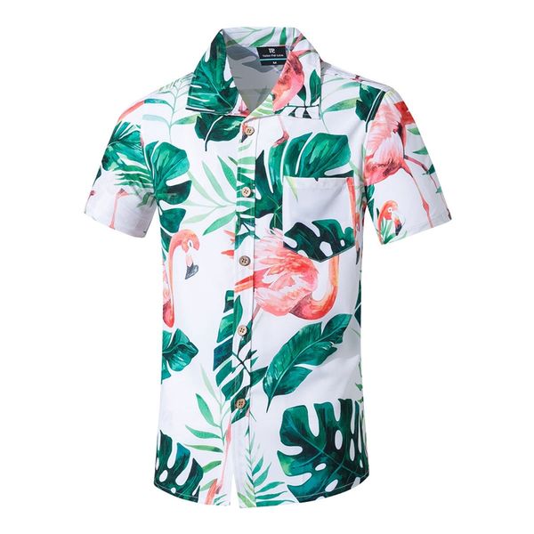 

2020 new summer men's beach shirt four-sided stretch animal print short-sleeved shirt male surfing casual loose top, White;black