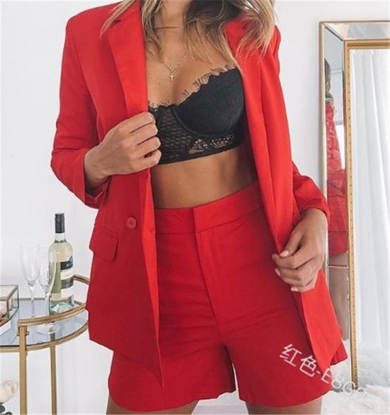 

women solid color 2pcs suits designer dayly button office lady shorts suits long sleeve casual streetwear clothing, Gray