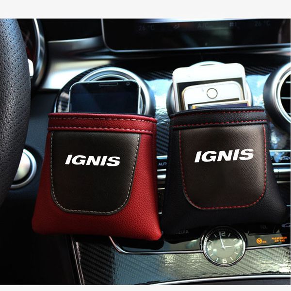 

pu leather bag car phone holder for ignis clip on air outlet car air vent stow tidy storage