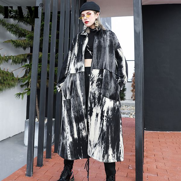 

eam] loose fit pattern printed big size jacket new stand collar long sleeve women coat fashion tide autumn winter 2019 1h341, Black;brown