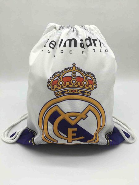 

real madrid fans soccer shoes drawstring outdoor bags football training design storage backpack canvas school bag toys received,beach bag