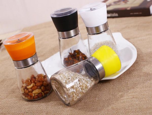 

7 colors salt and pepper mill grinder glass pepper grinder shaker salt container condiment jar holder new ceramic grinding bottles fa3105