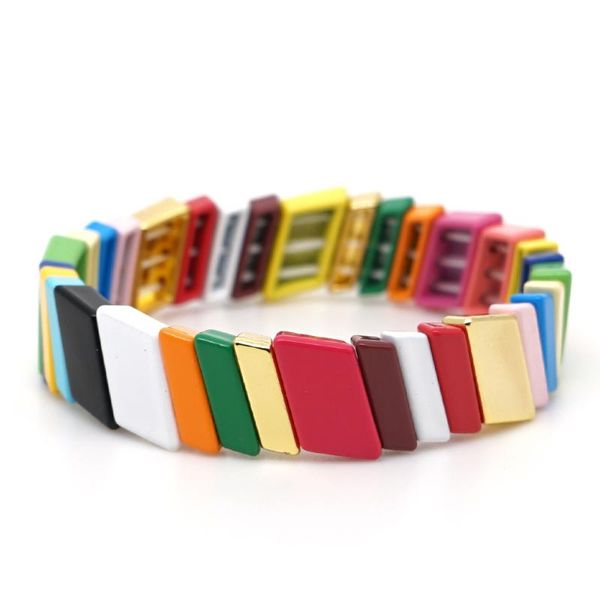 

kelitch stacking stretch bracelets bangles handmade enamel tile beads wrap bracelets stackable bangles unique for women men, Black