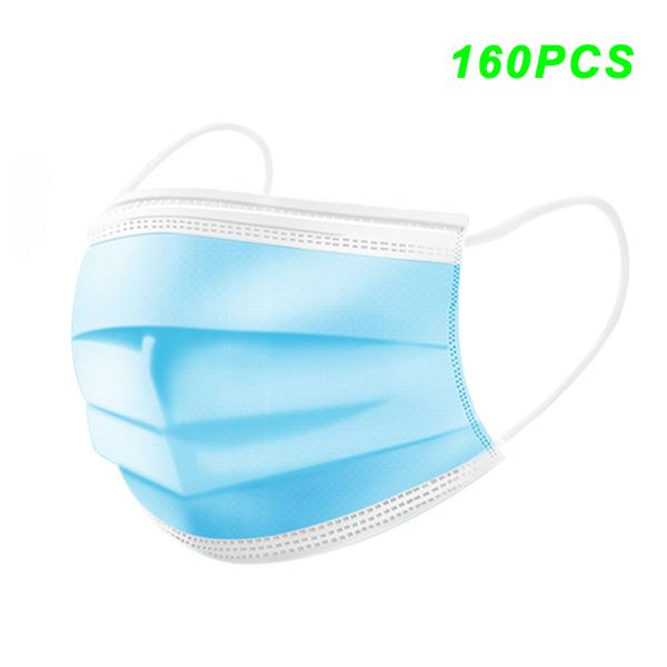 

160PCS Disposable 3-Layer Mask Non-woven Fiber Fabric Breathable Face Mask Anti Dust Flexible Earloop Mouth Sanitary Mask