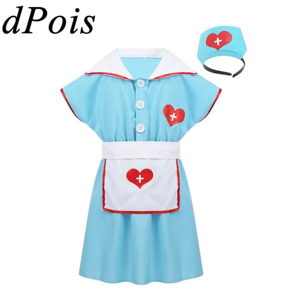 

fancy party dress up for kids girls role play doctors nurse halloween cosplay stage dance costumes dress & hair hoop apron suit, Black;red