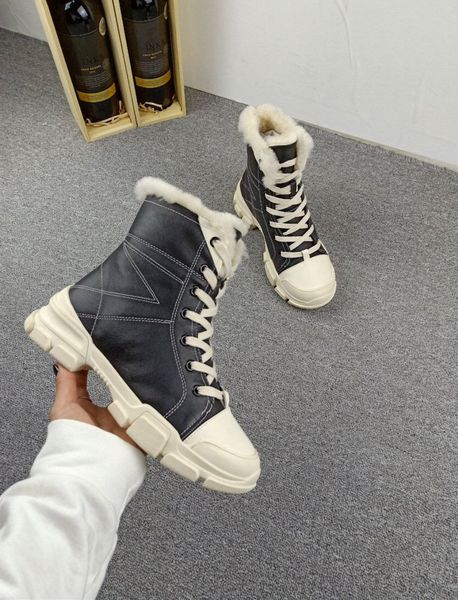 

platform booties fashion designer women boot with fur luxury bottillons shoes cowboy shoes real leather martin boots, Black