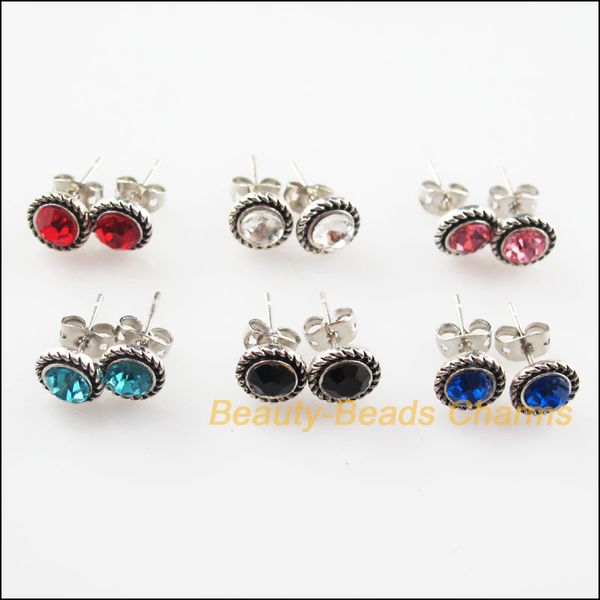 

fashion 12 new mixed crystal findings wire earrings hooks tibetan silver tone 8x17mm, Golden;silver