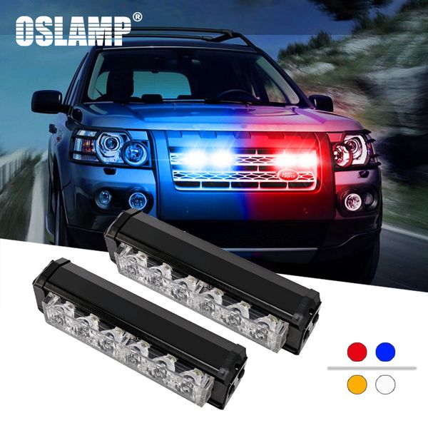 

oslamp 2pcs/set 6led auto grill strobe lamps with switch white+amber / blue+red flashing light car/suv/bus emergency signal lamp